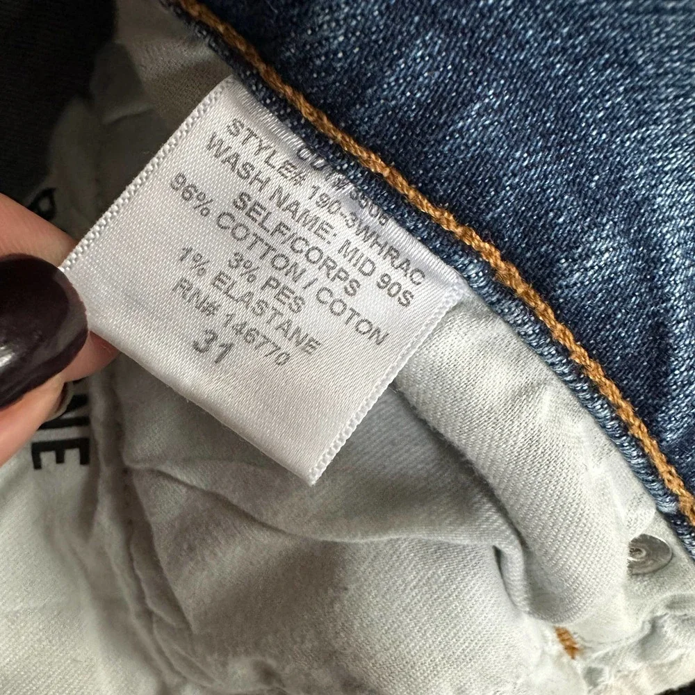 RE/DONE High Rise Ankle Crop Skinny Denim Jeans Blue Distressed Size 31